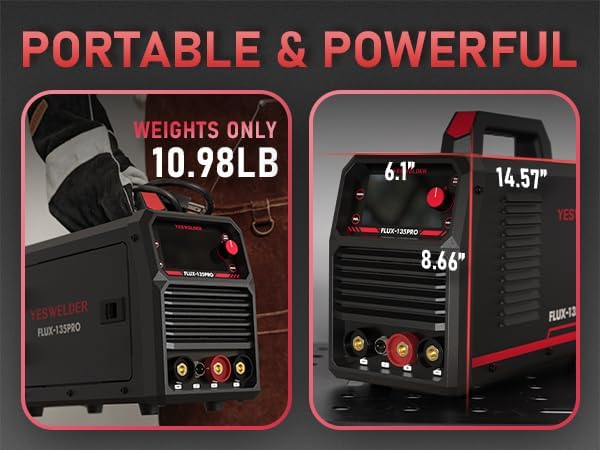 YESWELDER 135A MIG Welder, 110V Flux Core MIG/Lift TIG/Stick 3-in-1 Large LED Digital Display Welding Machine IGBT Inverter Welder