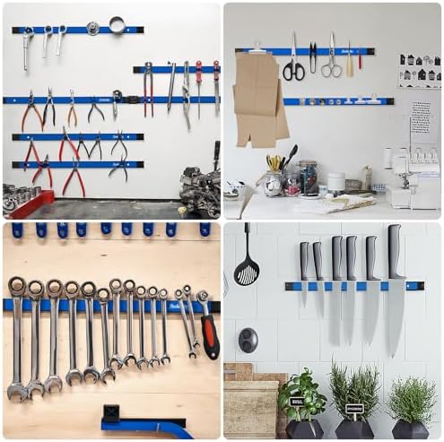 12" 18" 24" Magnetic Tool Holder Strip, Blue Magnet Bar, Metal Tool Organizer Rack for Garage Organization, Easy To Install in Workshop, Mounting Screws Included