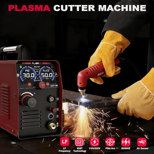 50A Plasma Cutter,2-In-1 Non-High Frequency Pilot Arc Plasma Cutter Machine,110/220V Dual Voltage Large LED Display Plasma Cutting Equipment 1/2"Clean Cut 3/5"Max Cut,PA/PT/2T/4T for Beginners DIY
