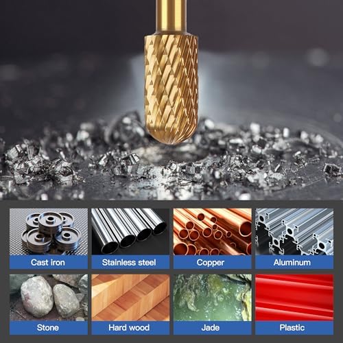 HUHAO Tungsten Carbide Rotary Burr Bit, Double Cut Carbide Burr 1/4" Shank Die Grinder Cutting Burrs Bit for Metal Working & Sturdy