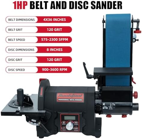 BUCKTOOL 1HP VFD Variable Speed Belt Disc Sander,4x36" Belt,8" Disc