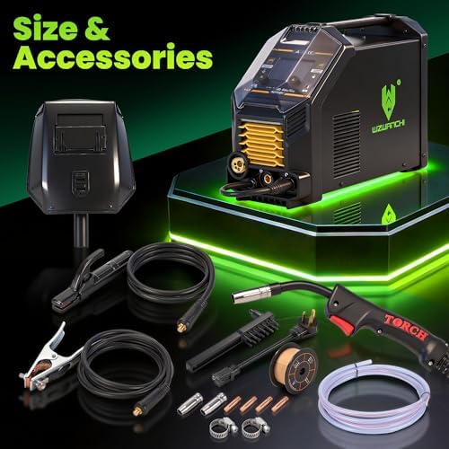 200A Aluminum MIG Welder, Heavy Duty Pulse MIG Welder with Clear LCD Display, SYN MIG Gas MIG/Flux Core MIG/Single-pulse//Lift TIG/ARC/Spot/Spool Gun 8 In 1 Wire Welder, 45° Beveled