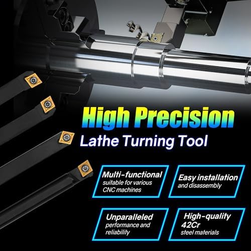 Indexable Lathe Turning Tool 1/2" 12mm Shank 14PCS Kit, 4PCS Metal Lathe Tools Holder 10PCS CCMT09T304 Carbide Insert for Turning Boring Grooving, SCMCN1212H09/SCLCL1212H09/SCLCR1212H09/S12M-SCLCR09