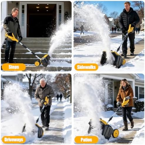 17 Inch Electric Snow Shovel with Upgraded Wheels, 10000mAh Battery Powered Electric Snow Blower, 26FT Snow Throwing Distance, Adjustable Plate, Cordless Snow Thrower for Driveway Yard Sidewalk