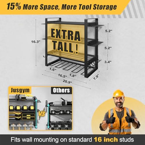 4-Tier Power Tool Organizer Wall Mount, 200LBS Capacity, 4 Drill Holders