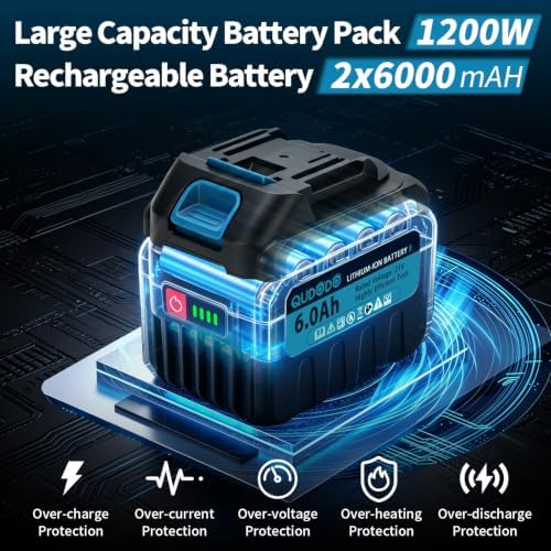 21V Cordless Heat Gun, Max 1004℉ Digital LCD Display Hot Air Gun with 2 x 6.0Ah Batteries and 4 Nozzles, Portable Heat Gun with LED Light, Pistola De Calor for Shrink Tubing, Vinyl Wrap, DIY