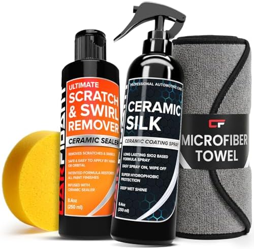 Carfidant Scratch & Swirl Remover with Ceramic Silk – Car Scratch Remover for Vehicles Paint Repair with Ceramic Coating Spray – Polishing & Washing Kits with Applicator Pad & Microfiber Towel