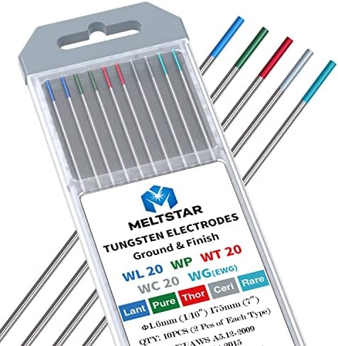 TIG Welding Tungsten Electrodes Mix Set, 5 Color Markings Red Green Blue Turquoise Grey, 1/16" x 7" 10 Pack