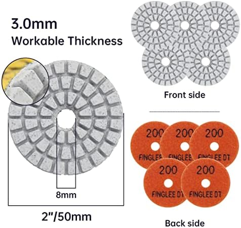 2 Inch Diamond Polishing Pads with 7Pcs Dry Wet Granite Stone Polish Pad Kit for Drill，50-3000 Grit Polishing Pad (5Pcs 200#（Dry/Wet）)