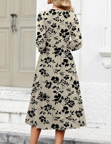 Zeagoo 3/4 Sleeve Women's Dress Casual Aline Summer Fall Midi Long Dresses