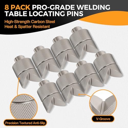 8 Pack Welding Table Fixture Pins - Adjustable Height, Welding Table Accessories V-Groove Round Tubing & Square Tube Fixtures, Heavy-Duty Carbon Steel With Anti-Slip Grip, 5/8" Welding Table Clamps