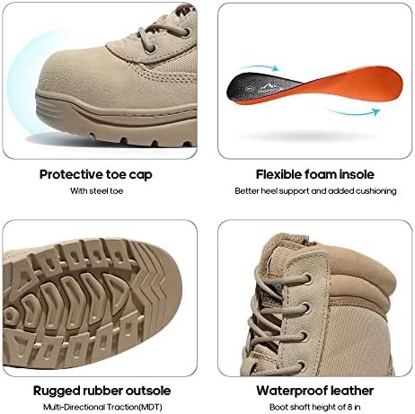 NORTIV 8 Men's Steel Toe Work Boots Side Zipper
