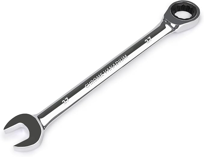 Egofine 27mm Ratcheting Combination Wrench Metric, Industrial Grade Gear Spanner with 12-Point Design, 72-Tooth Ratchet, Chrome Vanadium Steel