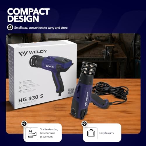 Weldy HG 330-S Car Wrapping Kit 120V 1400W Variable Temperature Heat Gun with 5m Cable, Heat Protection & Air Inlet Covers | Professional Vinyl Wrap Installation Tool for Automotive Films