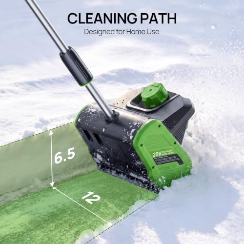 Vibekio 20V Cordless Snow Shovel, 12-Inch Brushless Snow Blower, Electric Snow Shovel with ±30° Adjustable Plate, 22 FT Snow Throw, 20V 4.0Ah Battery, 25-Min Runtime for Driveway, Patio, Deck