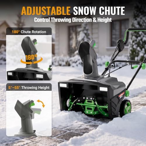 WORKPROX 20 Inch Corded Electric Snow Blower with LED Lights, 15 Amp