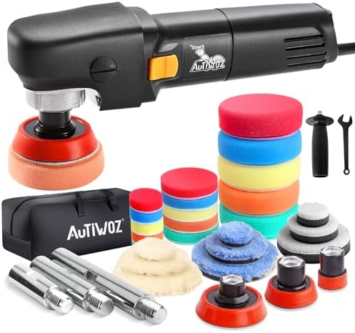 AUTIWOZ Mini Buffer Polisher, Car Polisher Waxer, 600W Rotary Polisher Machine with 33Pcs Polishing Kit, with 1" /2" /3" Base Pads M14 Thread Extension Shaft for Car Boat Sanding Polishing and Waxing