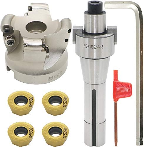 Face Mill Cutter Holder EMRW 6R 63-22+R8-FMB22-7/16+RPMT1204 Hard Alloy Blade+8mm Spanner+T15 Spanner, Used for Fough Machining of The Workpiece on The Milling Machine.