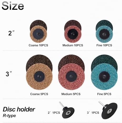2 and 3 Inch Ssanding Disc 47Pcs Assorted Quick Change Sanding Discs Set with 1/4" Shank Holder Die Grinder Sanding Disc Surface Conditioning Discs for Burr Finish Rust Paint Removal