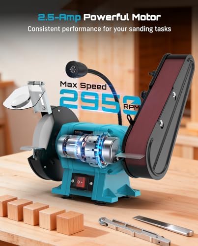 SEESII bench Grinder and Belt Sander Combo: 2"x27" Belt + 6" Disc, 2.5A Motor, 2-In-1 Benchtop Sander for Woodworking, Metal Grinding, with Quick-Release System and Sturdy Base