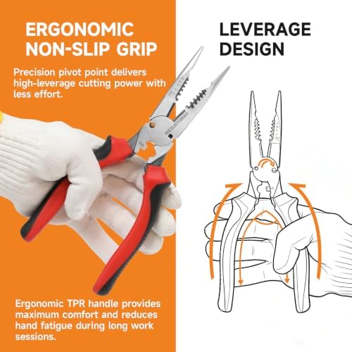 8.5" 6-in-1 Needle Nose Pliers for electrical and DIY tasks