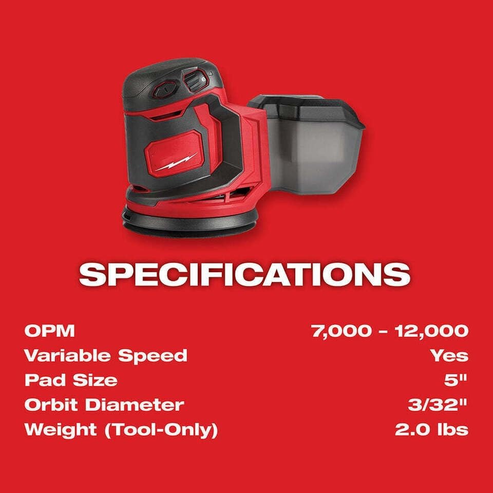 2648-20 M18 with Milwaukee 18V Cordless Random Orbit Sander - Bare Tool