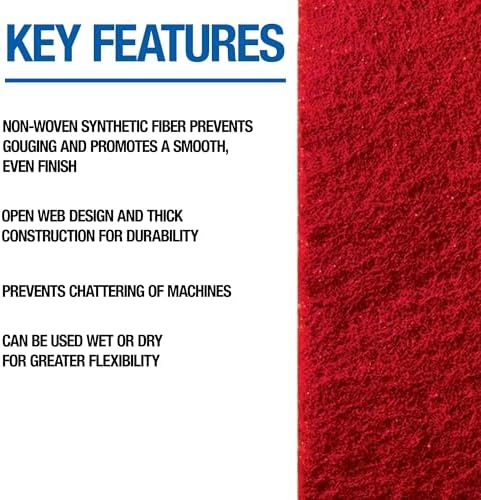 Champion Mercer Floor Maintenance Pads, 12" x 18", Red (5 pack) for Dry Buffing, Spray Buffing, Light Scrubbing, Hardwood, Concrete