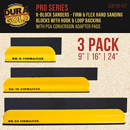 Dura-Gold Pro Series K-Block Sander Firm & Flex Hand Sanding Block Kit with Hook & Loop Backing and PSA Adapter Pad & 240 Grit Sandpaper Roll