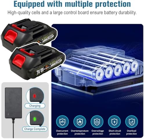 Cordless Buffer Polisher 6 inch with 2Pcs 2.0Ah Rechargeable Batteries Compatible with Makita,and 1 Adapter Charger, 6 variable speed 5500RPM cordless sander, for Car Detailing/Polishing