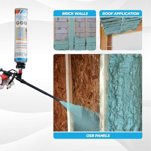 QuickCoat Closed Cell Spray Foam Insulation Kit for Wall–36x32.8oz(930g) Covers 720 Board Ft–DIY Expanding Sealant Set, Insulates Heat&Sound, Fills Gaps&Cracks–36 Foam Cans, Cleaner, Gun&Safety Gear