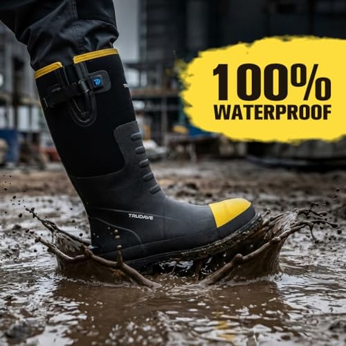 Trudave Steel Toe Rubber Boots for Men with Steel Shank, Anti Slip Waterproof Mens Mud Boots Hunting Work Boots, Durable Rain Boots for Construction, Farming, Size 6-14