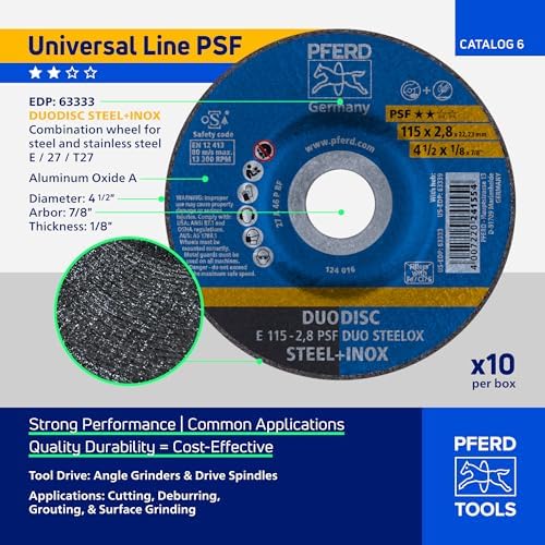 PFERD PSF DUODISC 4-1/2"x 1/8" x 7/8" STEELOX Wheel, Pack of 10