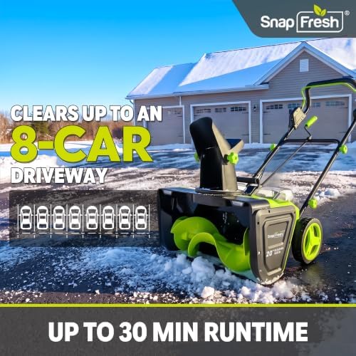 SnapFresh 40V Electric Snow Blower Cordless - 2 x 5.0Ah Battery 20 Inch Brushless Snow Blower with Fast Charger, Built-in Dual LED Headlights, Electric Snowblower for Driveways & Sidewalks