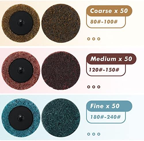 Macarrie 150 Pcs 2 Inch Surface Conditioning Sanding Discs Quick Change Fine Medium Coarse Sanding Pads Die Grinder Accessories for Surface Strip Grind Polish Burr Finish(Aluminum Oxide)