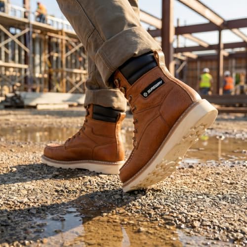 SUREWAY Men's 8" Moc Toe Full-Grain Leather Soft Toe Work Boots, EH Rated