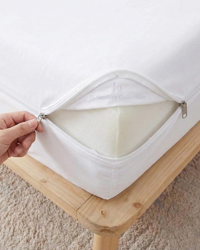 JS Sanders Zippered Mattress Protector Full Size – Soft 100% Egyptian Cotton, 600 Thread Count Deep Pocket Fitted Sheet Encasement Cover for Bed Breathable, 12-16 Inch Fit, White 54x75