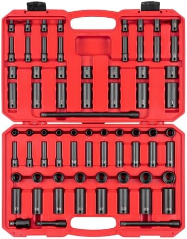 TEKTON 3/8 Inch Drive Impact Socket Set, 72-Piece | SID91406 | (1/4 - 1 in., 6 - 24 mm), Shallow and Deep, 12-Point, Case