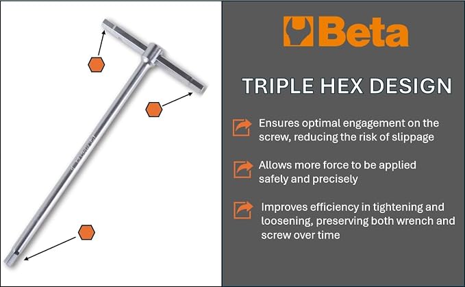 Beta 951AS 7/32" SAE Sliding T-Handle Hex Key Allen Wrench, Made in Italy | High Torque & Fast Spinning T-Handle | Calibrated Hex Ends|Fastening, Mechanical Assembly, and Professional Maintenance