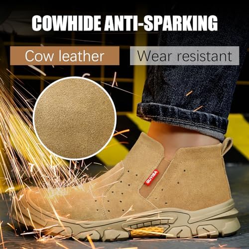 GLANOUDUN Steel Toe Shoes for Men Welding Work - Slip-On, Mid-Top Coverage