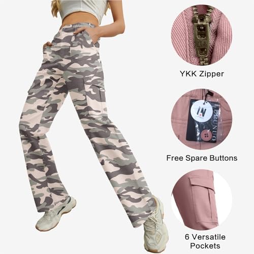 Lepunuo Cargo Pants for Women High Waisted Casual Pants Baggy Stretchy Wide Leg Y2K Streetwear with 6 Pockets