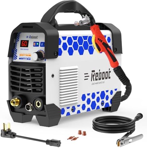 Reboot 60A Plasma Cutter Dual Voltage 120V/240V with 40pcs Consumables fits CUT40 CUT50 Extended Long Tips Electrodes