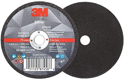 3M Silver Cut-Off Wheel, 87458, T1, 3 in x .035 in x 3/8-in, Precision Shaped Grain, Pipe Cutting, Stainless and Mild Steel, Metal Fabrication, Metalworking, 25 Count (Pack of 2)