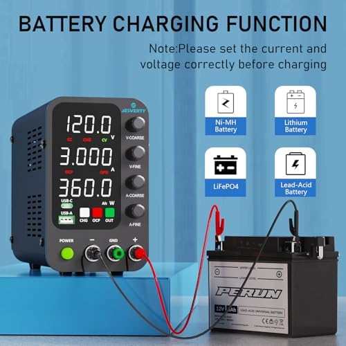 DC Power Supply Variable, 0-120V 0-3A Switching Bench Power Supply with Intelligent Charging Mode, 20W USB & Type-C Quick-Charge, Encoder Knob, Output Switch, 4-Digit LED Display - SPS-12003C