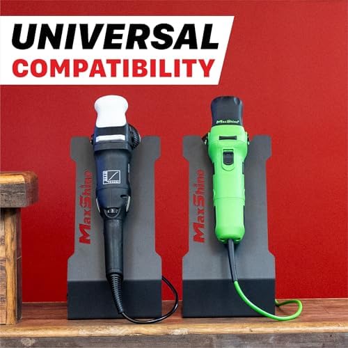 Maxshine Universal Polisher Stand - Single Station Display Holder – Holds Any Polisher, Buffer or Grinder – Freestanding or Mount to Workbench – Powder-Coated Metal, Space-Saving (Logo)