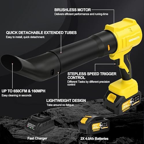 Cordless Leaf Blower with 2 X 4.0Ah Batteries and Charger for Yard Leaves