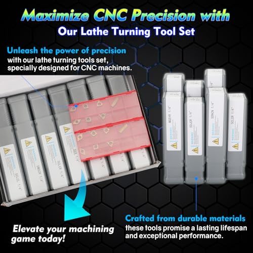 Indexable Lathe Turning Tool 21Pcs Kit 1/4'' 6mm Shank 7Pcs Metal Lathe Tools Holder Set with 14Pcs Turning Inserts for Turning Grooving Threading Boring Carbide Inserts Carbide Turning Tool