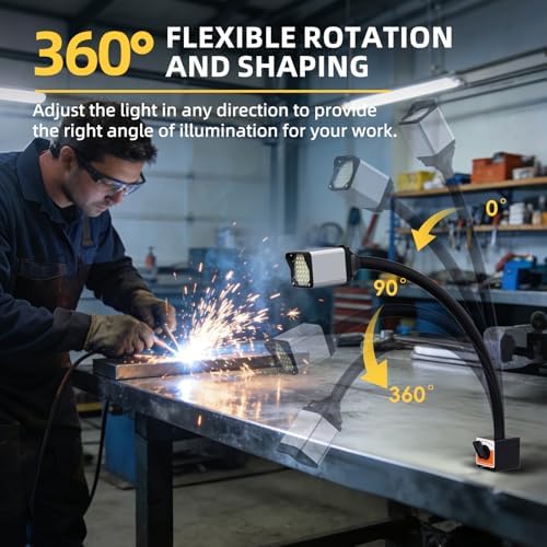 28LEDs Magnetic Light, 1320 Lumen 120v Flexible Gooseneck Work Light with Adjustable Magnetic Base for CNC MlilingDrill Press Sewing Machine Industrial Lighting, 12w