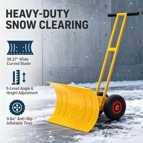Garvee 29" W Adjustable Handle Wheeled Shovel for Driveway, Double Rod