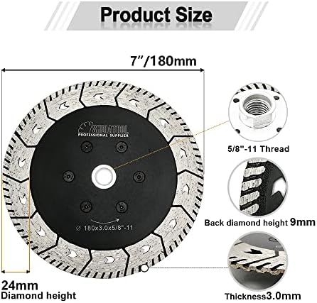SHDIATOOL 7 Inch Granite Turbo Cutting Blades Two-in-One Design Cut Grind Sharpen Marble Concrete and Bricks(2-Pack)