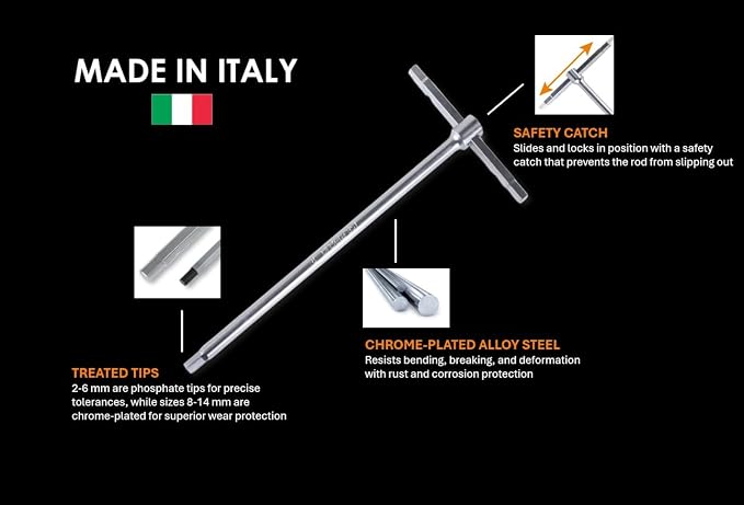 Beta 951AS 1/8" SAE Sliding T-Handle Hex Key Allen Wrench, Made in Italy | High Torque & Fast Spinning T-Handle | Calibrated Hex Ends|Fastening, Mechanical Assembly, and Professional Maintenance